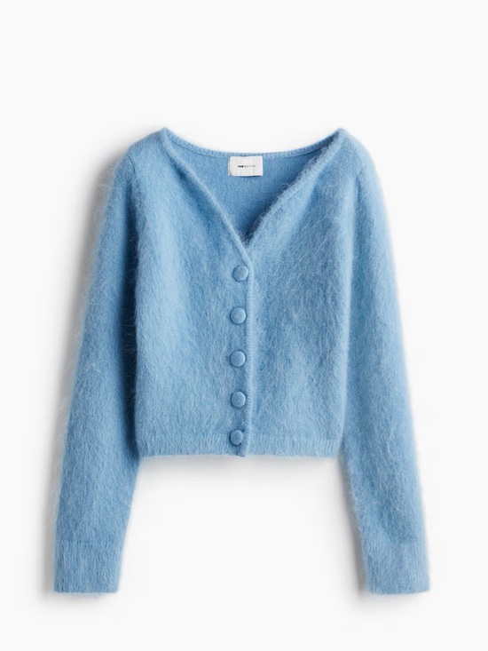 H&M Sweaters - H&M Powder Blue Fuzzy V-Neck Button Cardigan